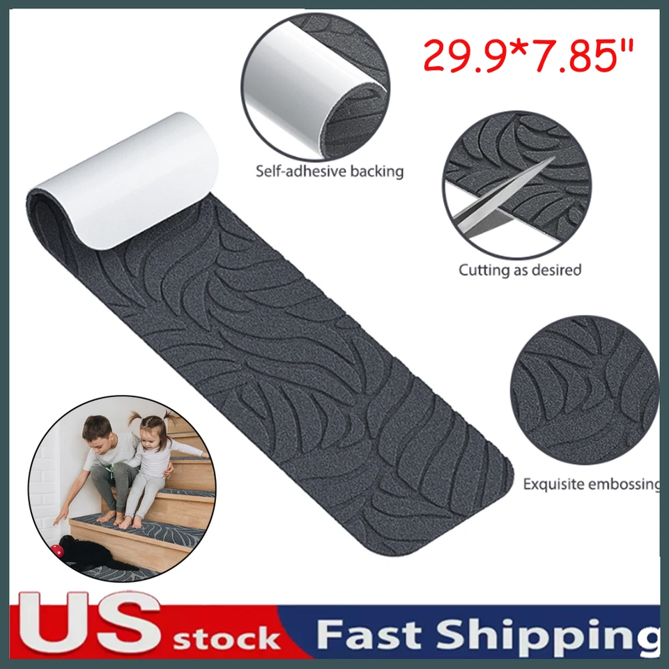 15 PIEZAS/CONJUNTO Alfombras Antideslizantes Escaleras 30" x 8" Alfombrillas Interior para Escalones de Madera Gris Foto 2 de 4