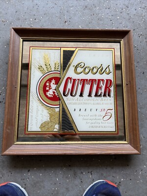 Vintage 1991 Wood Framed Coors Cutter NA Brew Beer Mirror Sign