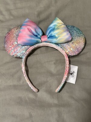 Minnie Mouse Sequin Ear Headband – Pastel Rainbow Tie Dye  display picture 3