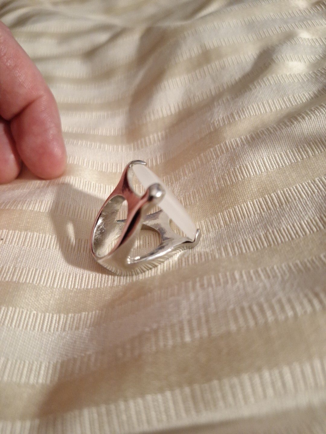 Silver Ring? Unmarked Silver Ring Large White Sto… - image 6