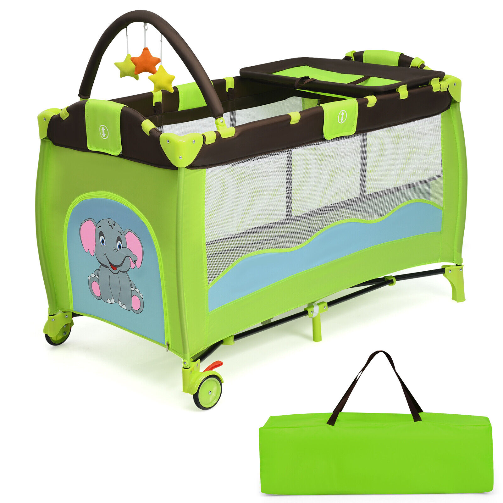 Folding Baby Crib Mobile Infant Nursery Bed Bassinet Cradle Playpen Play Yard