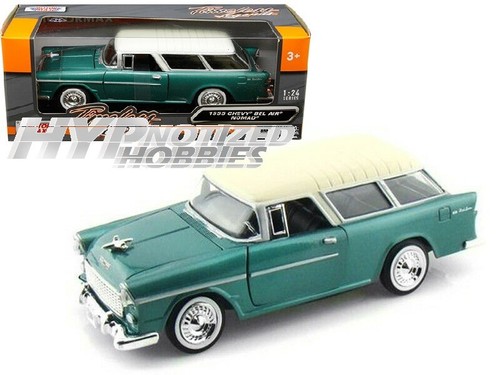 MOTORMAX 1:24 1955 CHEVY BEL AIR NOMAD PRESSOFUSO VERDE/BIANCO 73248 - Foto 1 di 5