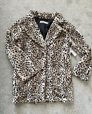 Justfab Soft Faux Fur Womens Autumn Leopard Jacket Size 8-10 Xs Bnwt Rrp £79.95