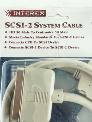 SCSI 2 HD50 Male to Centronics 50 Male 3  Long Cable  Interex Brand  SC2-01