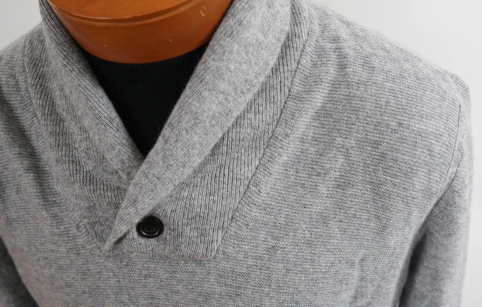 $375 NEW LINCS DC & CO Gray 100% CASHMERE Knit SHAWL NECK Pullover Sweater L - Image 3 of 4