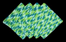 4 NEW Handmade Cotton Hand Crochet Dishcloths Washcloths - POOLSIDE Green  Blue