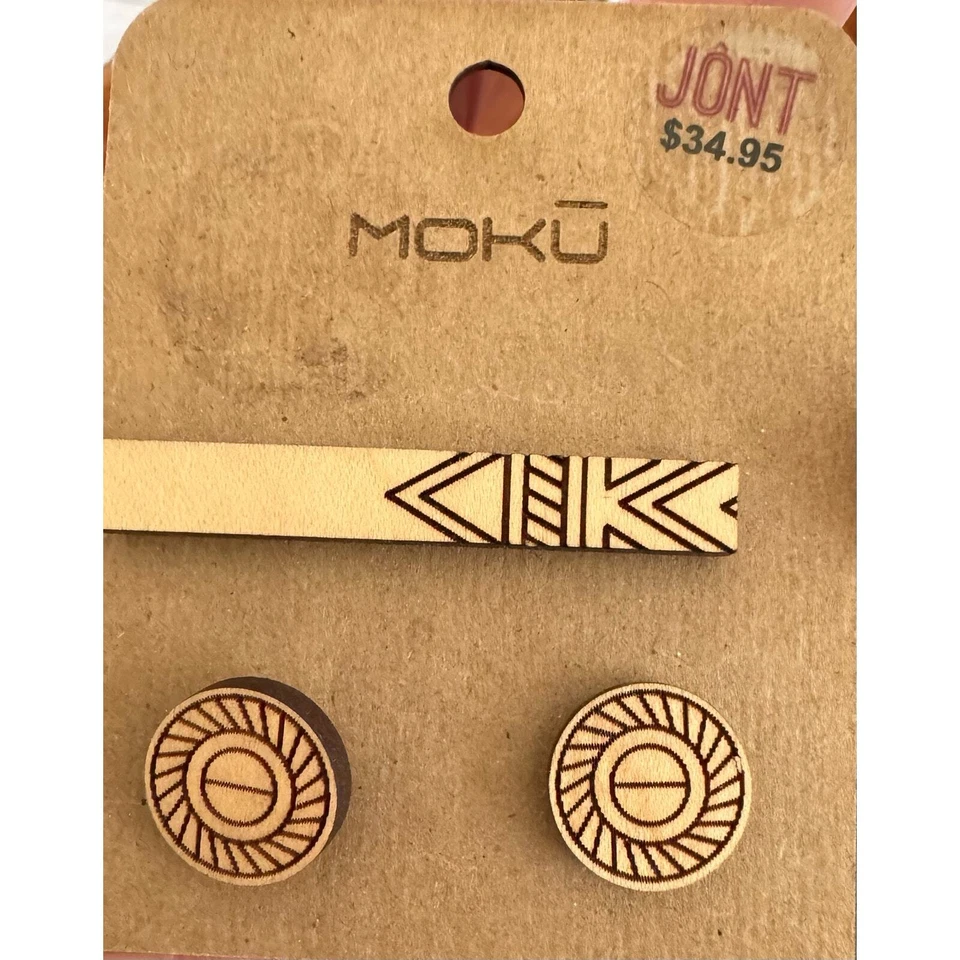 Juego de corbatas y gemelos de madera Moku para hombre Foto 2 de 4