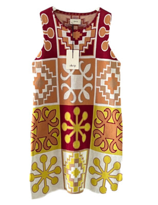 NWT AKEP MULTI GEOMETRIC JACQUARD 100% COTTON KNIT TANK DRESS - SIZE S/M IT 42