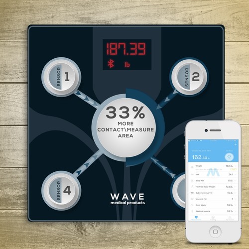 WAVE MEDICAL Advanced Bluetooth Smart Body Fat Bathroom Scale w/ Smartphone App - Picture 1 of 7