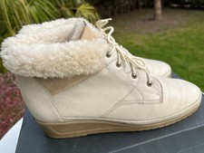 ARA Ankle Boots Damen Leder Stiefeletten mit Keilabsatz und Fell - Beige - Gr.39