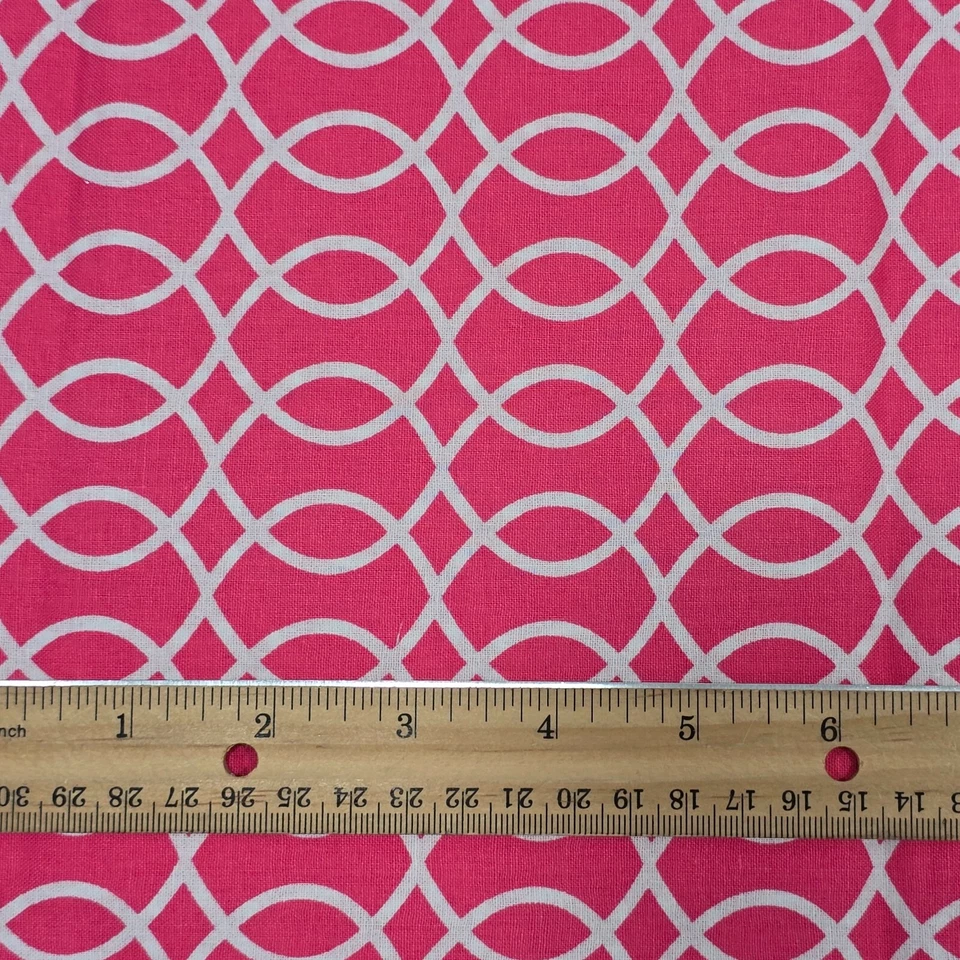 Cotton Fabric 21"x44" Waverly Hot Pink White Sine Waves - Image 2 of 3