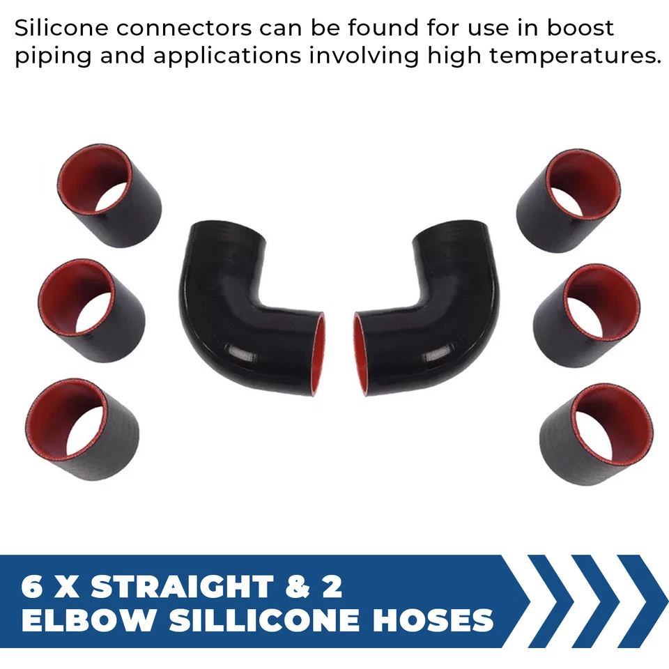8Pc 2.5 inch  Universal Aluminum Turbo Intercooler Pipe Kit +Silicone Hose+Clamp - Image 3 of 4