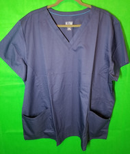 AUW Unisex 3XL Scrub Top Navy Blue Short Sleeves Pockets Medical Nurse Hospital