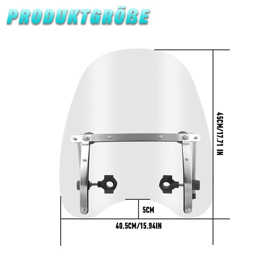 7/8''& 1'' Windschutzscheibe Universal Motorrad Windschild Klar für Yamaha Honda - Bild 2 von 4