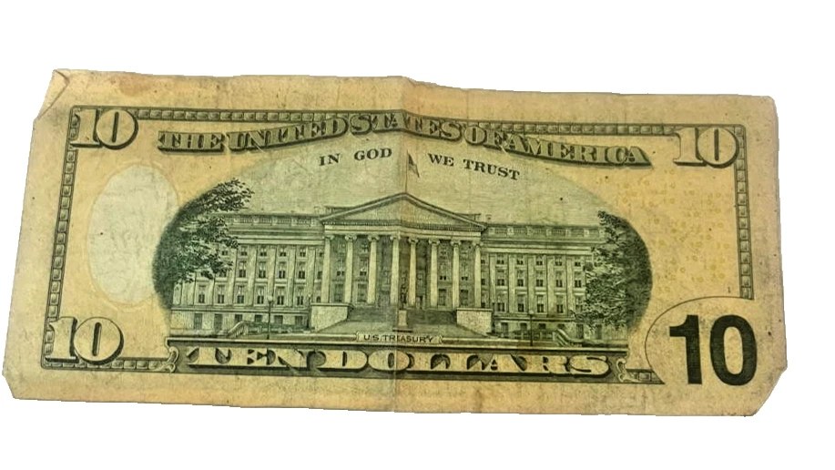 Fancy Serial $10 US Bill SERIES 2013 - Circulated w/ Cut Corner Anomaly - Image 2 of 4