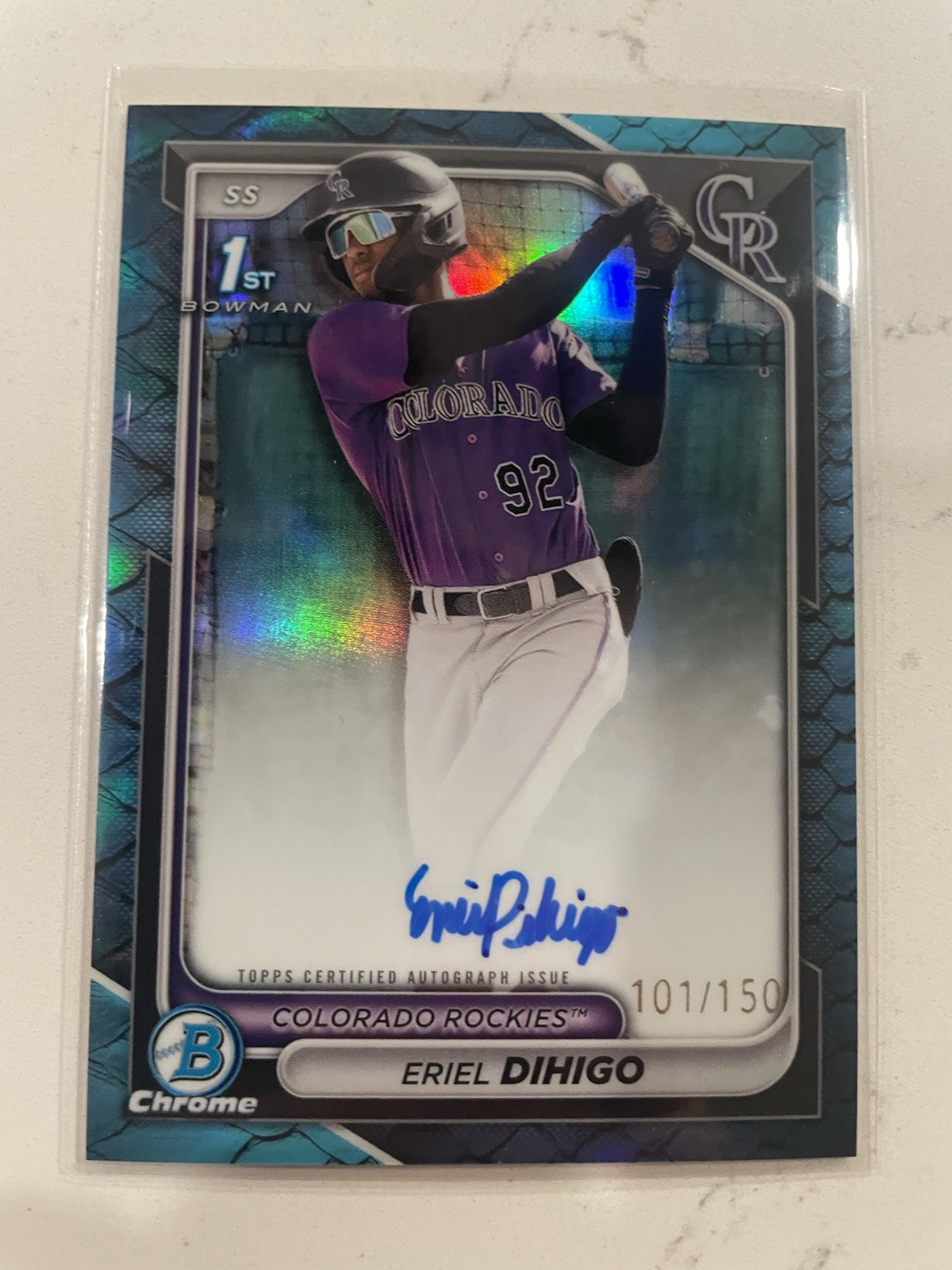 2024 Bowman Chrome 1st Auto Blue Reptilian  Refractor Eriel Dihigo #d /150 RC