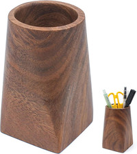 Wood Pen Holder for Desk, Pencil Cup Whole Piece Black Walnut Wooden Organizer