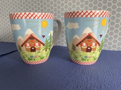 Adelheid Germany Whimsical Cottage Mountain Scene Large Mugs Set Of 2 Alps Heidi
