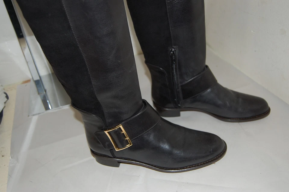 37,5/7,5❤️ИТАЛИЯ DEREK LAM над колена бедра высоты кожи мотоциклиста низкого каблука ботинки - Изображение 4 из 4