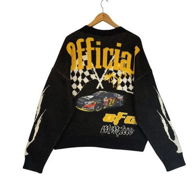 Black Flame Racing Nascar Knit Cardigan Sweater oversized Med