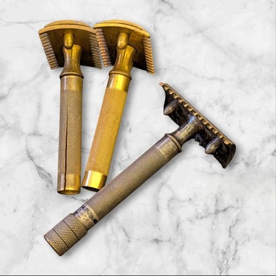 (3) Vintage Gillette Single Ring Old Type Safety Razor Set Pat. Nov. 15 04