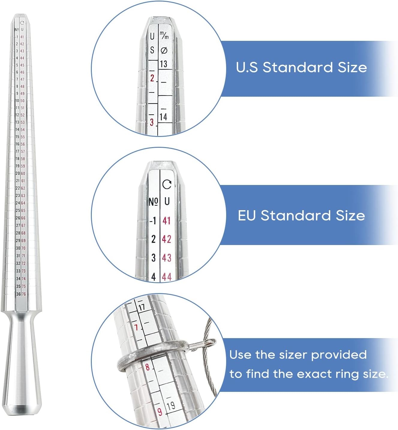 FLKQC Ring Mandrel Sizer Tool with Metal Finger Sizing Measuring... 