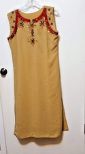 Vintage Woman's beautiful beaded afghan maxi dress, pants shawl SZ M India