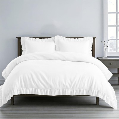 3 Pc White Ruffle Trim Twin Duvet Cover Set -Twin/Twin-XL Size-100% Egyptian