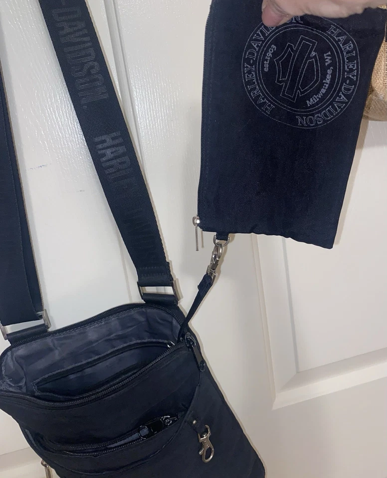 Сумка через плечо Harley Davidson черная мотоциклетная дорожная сумочка с карманами на молнии - Изображение 3 из 4