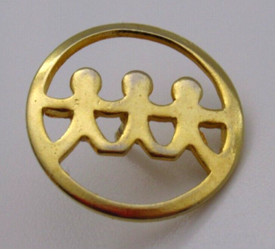 Vintage United Way Pin E.A. Adams Gold Tone Three People Holding Hands Lapel