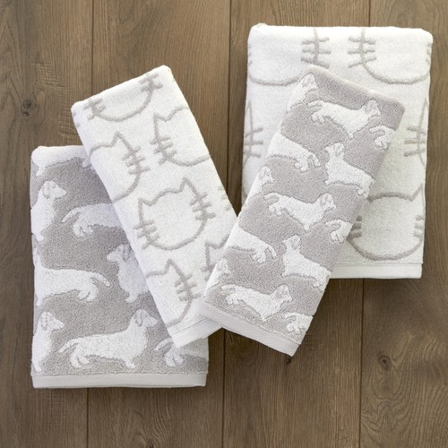 Cat Hand Towel 2pc Set for Bath/Kitchen/Bar & Gift, White/Gray - Picture 4 of 6