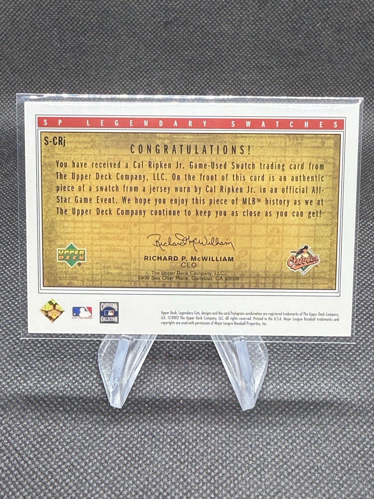 2002 SP Legendary Cuts Cal Ripken Jr Game Swatches Game Used Jersey #SCRJ view 2