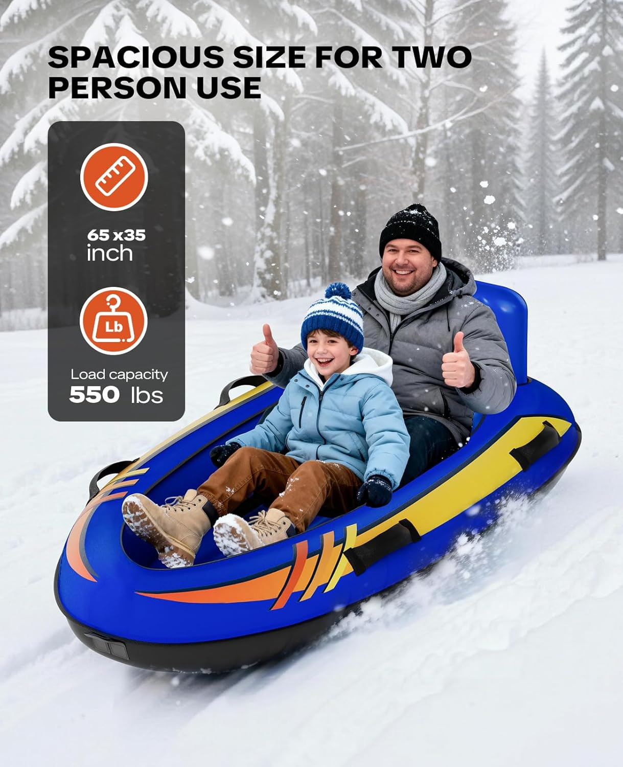 2 Person Inflatable Snow Sled with Premium Canvas Cover, Snow Tubes for Sledding