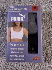 Puma Women's 2-Pack Square Neck Seamless Sports Bra, Black/Gray, Size M