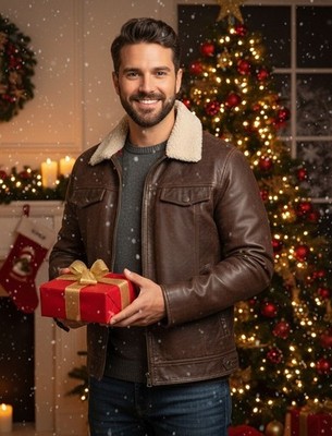Men s Brown Shearling Collar Leather Jacket   Classic Winter Aviator Style Warm
