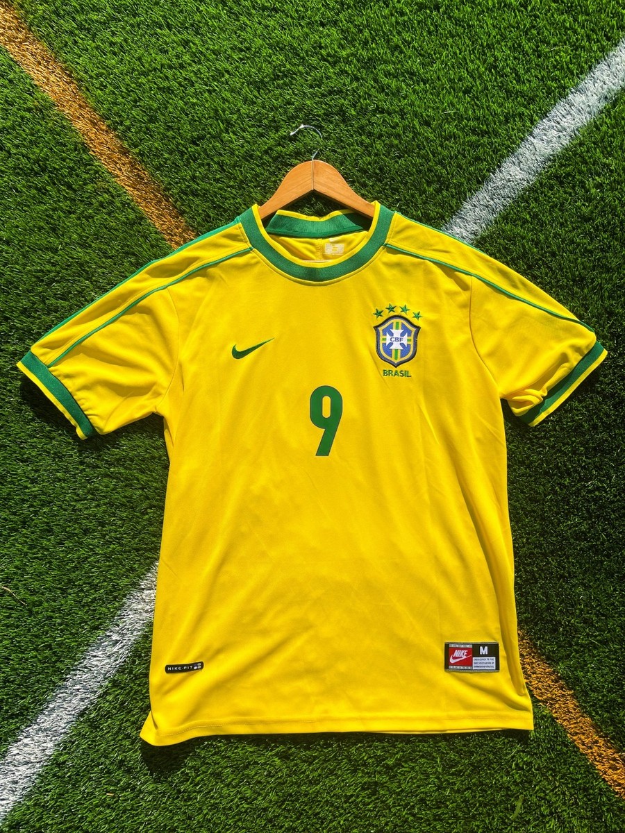 Brazil 1998 Home Retro Soccer Jersey *Fan version Yellow Green #9