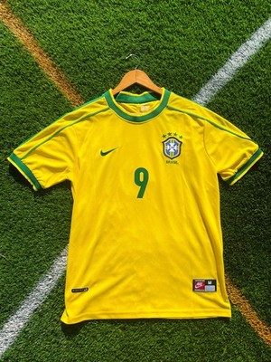 Brazil 1998 Home Retro Soccer Jersey *Fan version Yellow Green #9 Men S-3XXL New