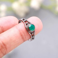 Green Onyx Round Ring 925 Sterling Silver Oxidized Delicate Jewelry For Lovers