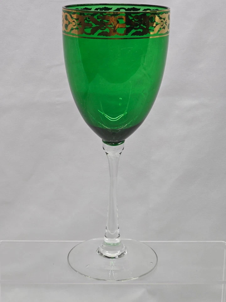 PIER 1 IMPORTS 8.75" Water Goblet EMERALD GREEN With Gold Banding - Set Of 6 - Image 4 of 4