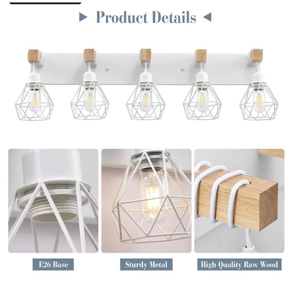 New in box Farmhouse Vanity Light 5 Light White Wood Rustic Sconce Wall Lighting - Image 3 of 4