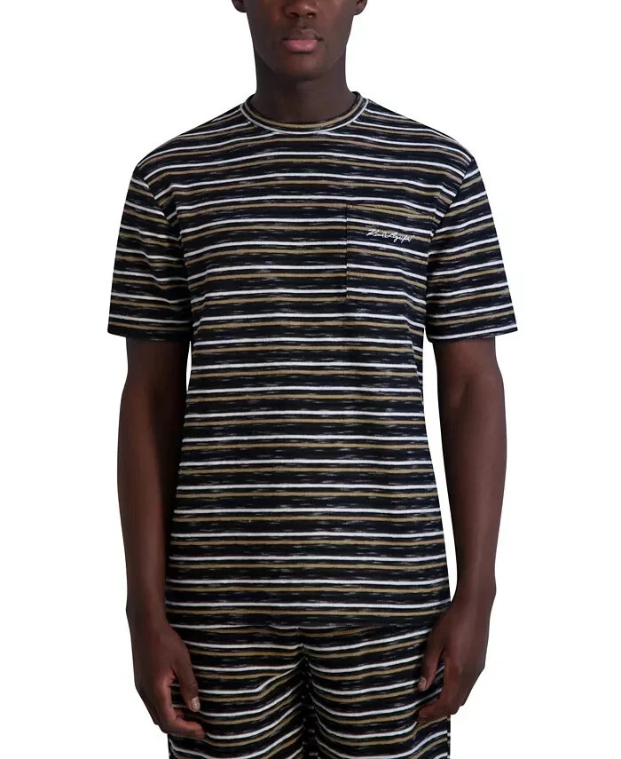KARL LAGERFELD Textured Striped Black T-Shirt Cotton Lightweight Regular Fit M 8690₽