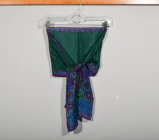 Vintage 80s Liz Claiborne 100 Silk Purple Teal Green 10" X 52" Scarf Bow