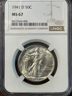 1941-D 50¢ MS67 NGC Walking Liberty Half Dollar