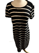 C. Wonder Short Sleeve Black & White Striped Scoop Neck Sweater Dress Sz S
