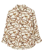 Women's Long Sleeve Ex Joules Chain Print Satin Shirt - Cream Mix
