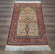 Silk Per'sian Rug 3x5, Tree of Life, Birds, Super Fine 630 KPSI