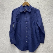 Talbots Linen Blend Button Down Shirt Long Sleeve Medium Blue Classic Minimalist