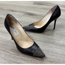 JIMMY CHOO Negro Amika Cuero Tachonado Gorra Pointed Love 85 Tacones de Bomba Talla 38