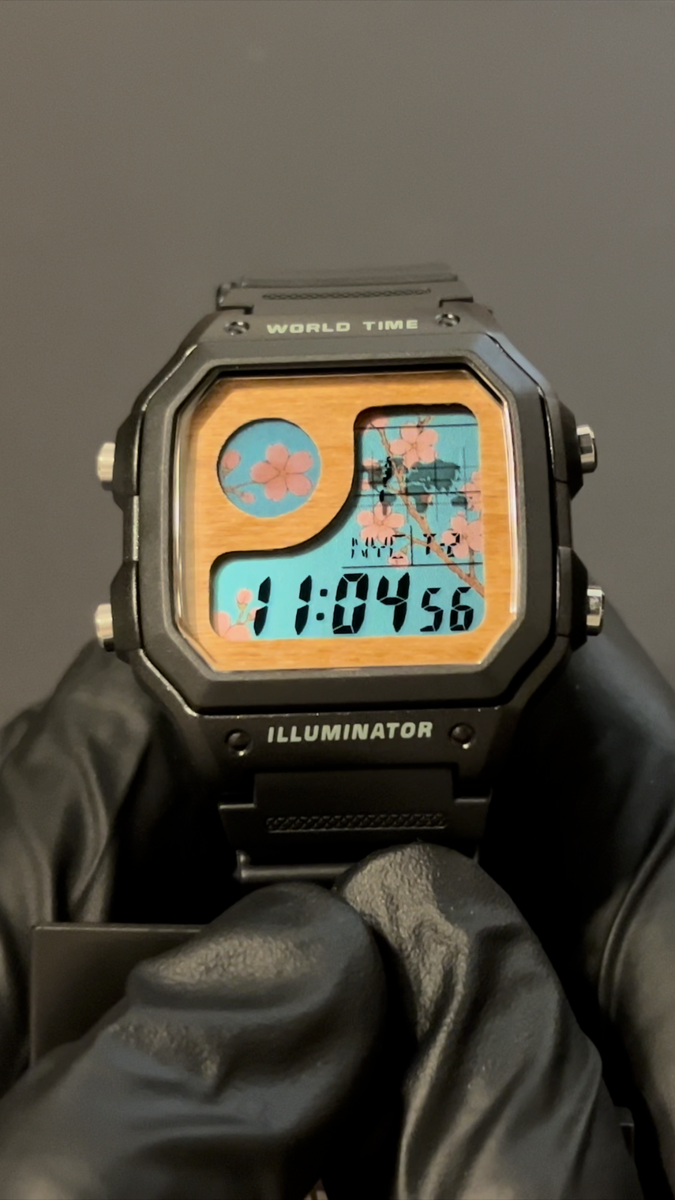 Custom Casio AE1200 Cherry Blossom Mod — Sakura Royale (Black Case