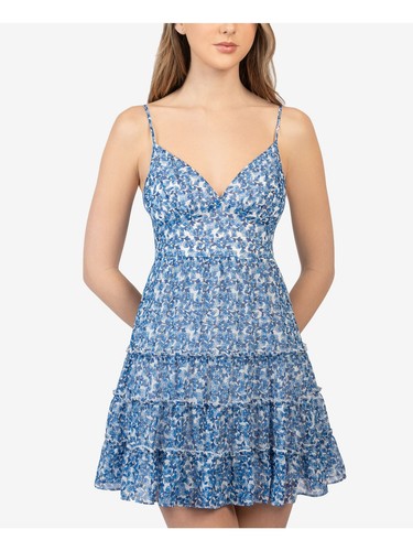 B DARLIN Womens Spaghetti Strap Mini Party Fit + Flare Dress